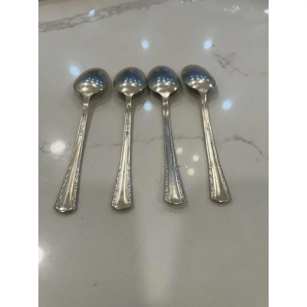 Vtg Set Of 4 Holmes &‎ Edwards May Queen Spoons 6” Silverplate Inlaid IS